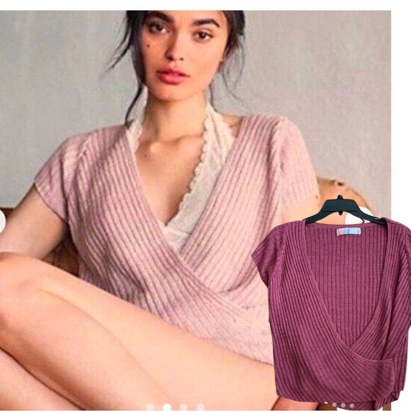 Free people berry Red 💯 linen faux wrap top size S - Picture 1 of 6